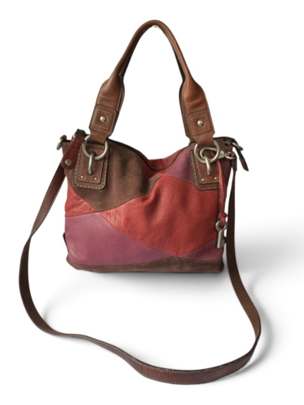 Fossil Vintage Red Patchwork Leather & Suede Shoulder Bag Crossbody ZB3087